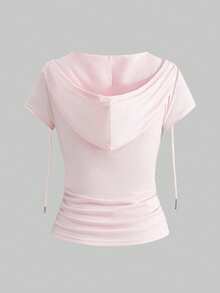 ROMWE J-Fashion Y2K 复古千禧宝贝音符印花连帽二合一短袖连帽衫 - 粉色 - 查看 2