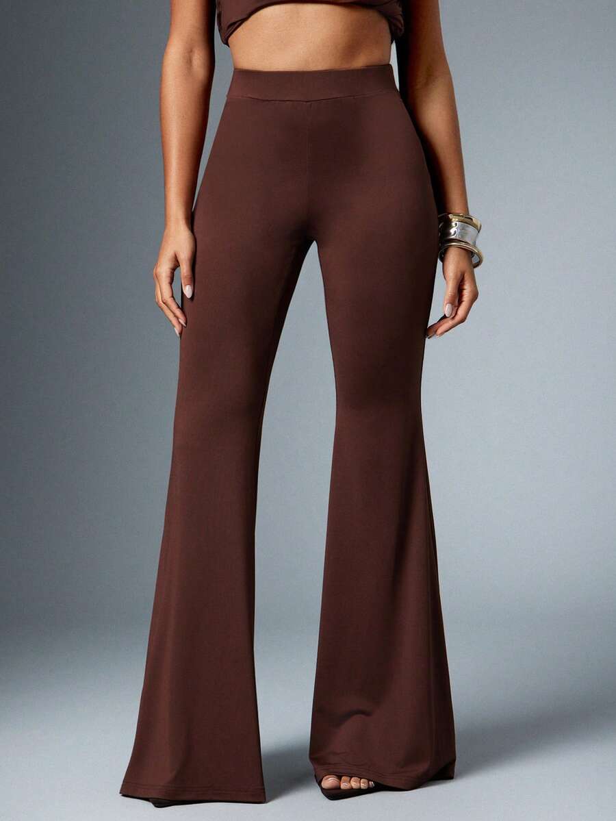 Hauture Fall Boho Sexy Casual Stretch Exaggerated Long Flare Pants - Brown - View 1