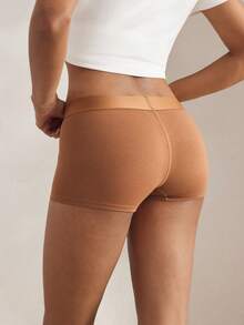 Ocili Quần short cotton thoải mái đơn giản kiểu bạn trai có cạp chun logo, thời trang mùa thu dễ chịu - Cà phê nâu - Xem 3