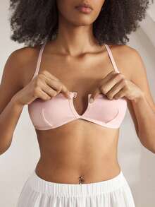 Ocili 100% Cotton Front Closure Minimalist Quality Comfortable Soft Front Closure Women Bra - Pink - View 7