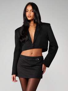 MISSGUIDED 皮革质感超短迷你裙，配腰带，高腰修身短裙，女士款 - 黑色 - 查看 5