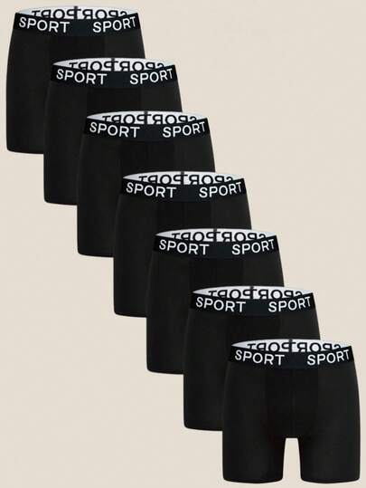 Snug Zone 7pcs Men's Letter Elastic Waistband Boxer Brief Underwear Set  Multipack Trunk