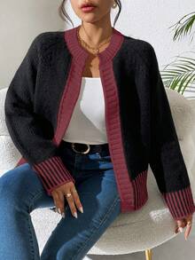 Áo len cardigan sọc đen trắng đa năng thời trang Pháp - màu đen - Xem 5