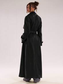 SHEIN BAE 休闲街头风打结长袖女式风衣 - 黑色 - 查看 2