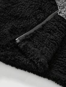 ROMWE MEN Street Life Men's Patchwork Contrast Color Hoodie Long Sleeve Jacket, Loose Fit - Black - View 6