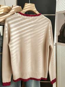 Chiquease Áo len dài tay dáng rộng cổ tròn màu trơn thanh lịch, đa năng, thoải mái cho nữ, thích hợp mặc vào ngày lễ tình nhân, hẹn hò và mặc hàng ngày, mùa thu/đông - Nhiều màu - Xem 2