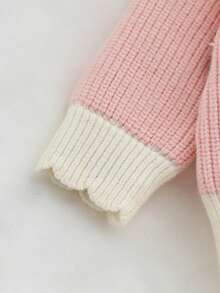 SHEIN Bộ 2 món áo len và quần cho bé gái sơ sinh, thanh lịch và mềm mại, phù hợp cho mùa thu/đông, thường ngày, đi chơi, du lịch, nhà trẻ - Hồng - Xem 4