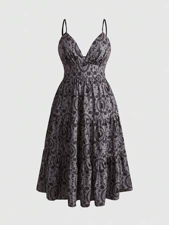 Goth Abito taglie forti con stampa gotica misterioso rosa, croce, gatto, luna e stelle