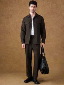 Core Aspect Bộ quần áo sơ mi và quần tây hai túi đơn sắc cổ điển dành cho nam, Thu/Đông - Rỉ Nâu - Xem 1