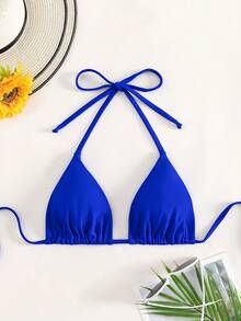 Swim Basics Women's Solid Color Halter Tie Sexy Bikini Top - Royal Blue - View 4