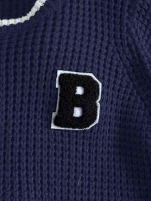 PrepCrw Baby Boy Collegiate Style Letter Embroidered Pullover Sweater