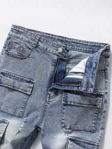 Teenage Denim Stretch Skinny Jeans, Vintage Street-Style Fashion Recommendation, Light Blue Washed Distressed Denim Jeans Perfectly Blend Retro Workwear Style And Street Rebellious Vibe - Light Wash - View 5