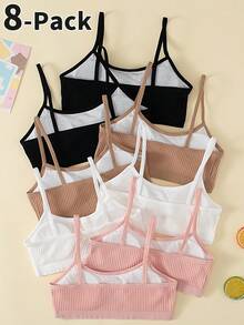 Bộ 8 áo ngực cotton có đệm lót màu trơn dành cho bé gái, chất liệu vải cotton-spandex thoải mái, phù hợp với mọi mùa, độ tuổi từ 8-12 - Nhiều màu - Xem 7