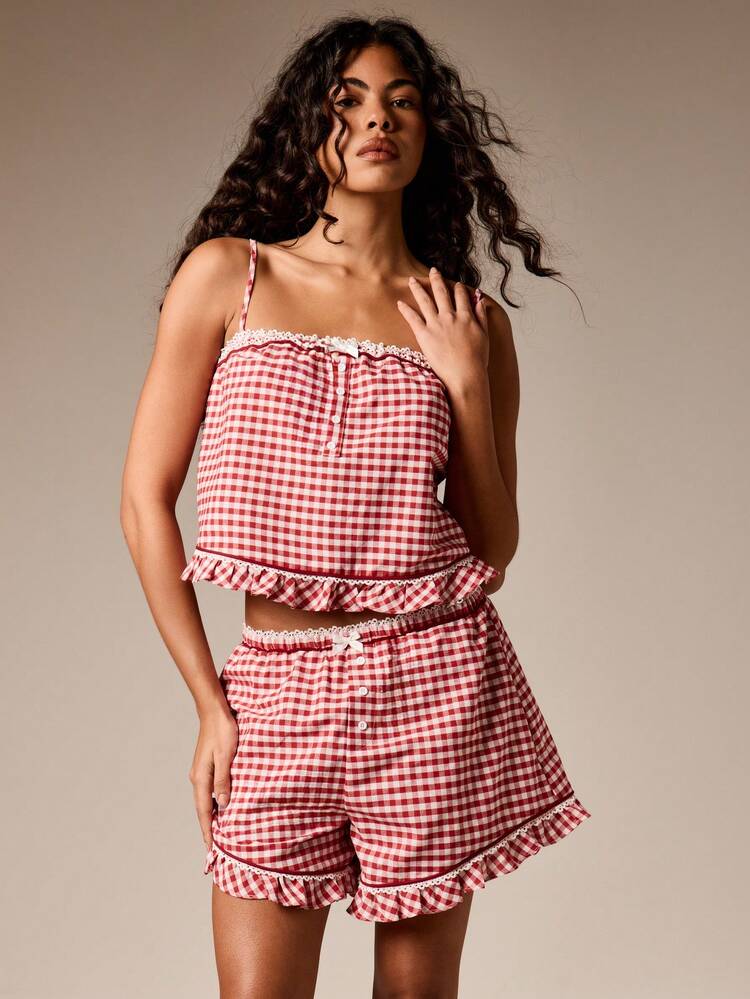 Gingham Cami Top With Ruffle Hem Shorts