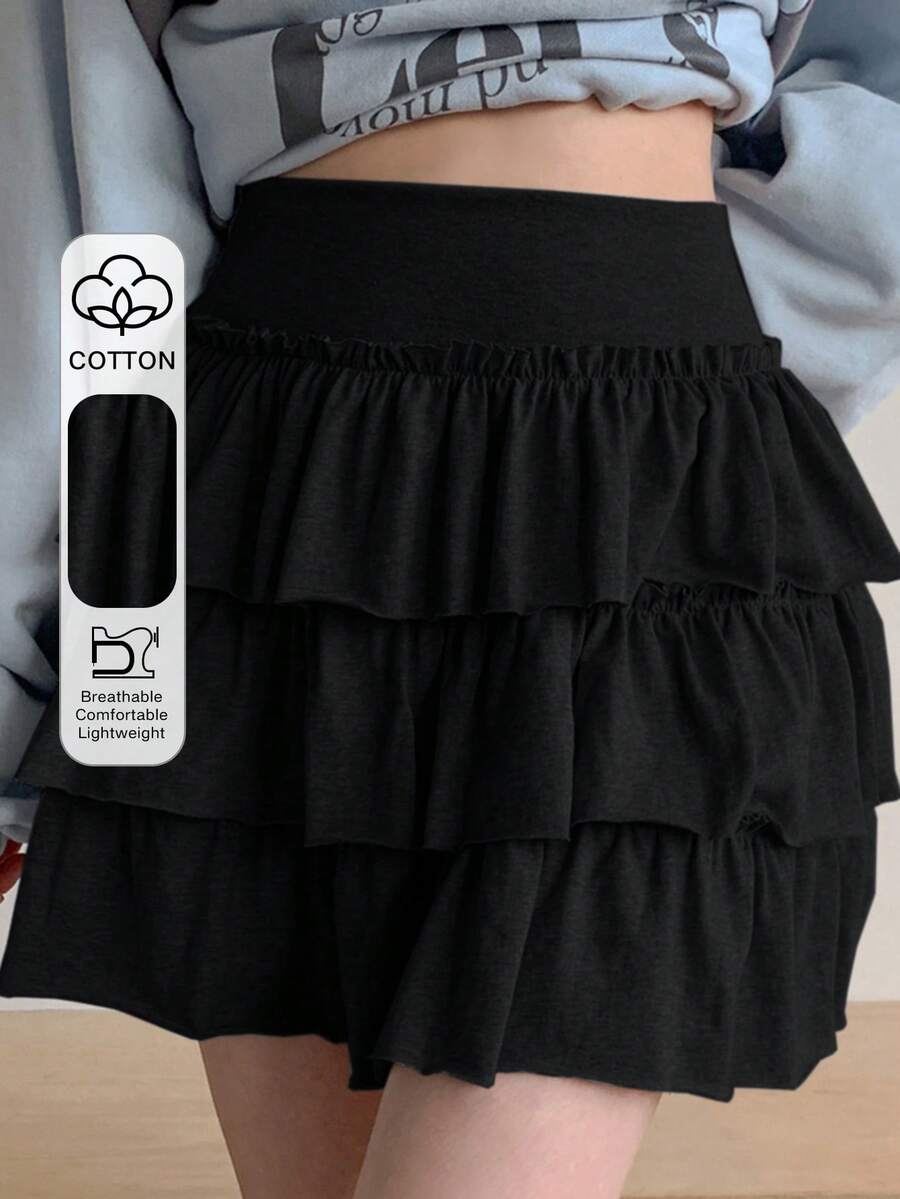DAZY Women's Layered Cake Skirt, Short Ruffled Hem Mini Skirt - Black - View 1