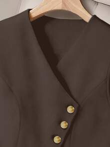 GlowEve CURVE Plus Size Women's Solid Color Single-Breasted Casual Lightweight Vest - Coffee Brown - View 3