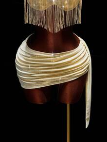 Amplova Sequin Tassel Crop Top & Ruffle Asymmetric Hem Mini Skirt 2 Pieces Set, Sexy Party Outfit - Gold - View 4