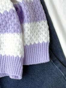 Striped Casual Loose Long Sleeve Crew Neck Young Girls Sweater Girl Jumper Purple Lavender Sweater Girl Knit Set Purple Sweater For Girls - Purple - View 5