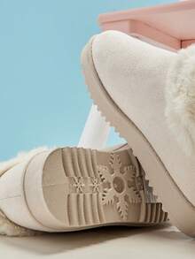 Mini mi Kids' Furry Faux Fur Collar Fabric Suede Beige Slip-On Booties – Warm & Cute Style For Growing Little Dreamers - Beige - View 5