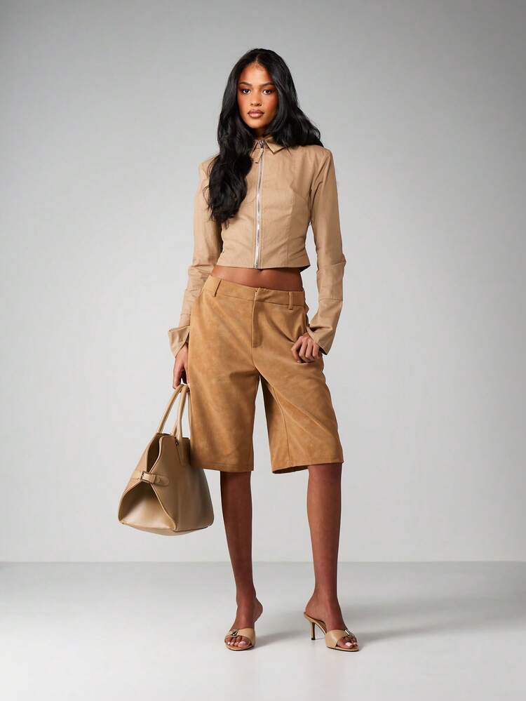 MISSGUIDED Pantaloncini bermuda a vita alta in camoscio a gamba ampia per donna - Abbigliamento casual estivo da festival