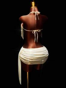 Amplova Sequin Tassel Crop Top & Ruffle Asymmetric Hem Mini Skirt 2 Pieces Set, Sexy Party Outfit - Gold - View 11