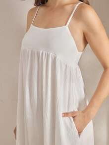 Ocili 舒适柔软的泡泡雪纺休闲连衣裙，Chicatumn 女士睡衣和家居服 - 白色 - 查看 4