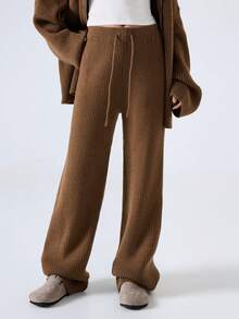 LYSMO 2025 New Arrive Minimalism Winter Women's Brown Solid Color Minimalist Long Sleeve Sweater And Pants 2-Piece Set, Casual Everyday Wear Winter Clothes For Women New Year Look And Christmas Outfit For Women Brown Sweater Stylish Clothing Collection  Thanksgiving Outfit For Women - Coffee Brown - View 7