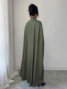 Elenzga Stand Collar Cape, Long Flowing Elegant French Sophisticated Pleated Flared Hem Oversized English Style Commuter Slimming Outerwear, Suitable For Formal Occasions