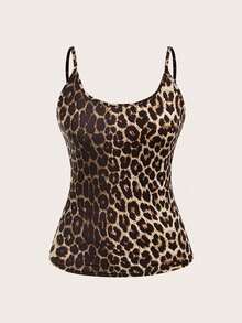 SHEIN EZwear 2pcs/Set Plus Size Women Leopard Solid Color Tight Fitted Casual Camisole, Suitable For Summer Women Summer Clothing Women Summer Sets,Business Casual Woman - Multicolor - View 3