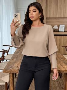 Weeklong 1 pieza Camisa holgada de mujer de talla grande con decoración de corazón de metal, adecuada para el uso diario, otoño/invierno