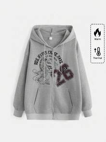ROMWE Street Life Plus Size Y2K Millennium Vintage Patchwork Print Casual Sporty Loose Fit Sweatshirt - Light Grey - View 1