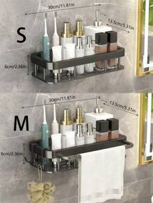 1 pieza Estantería de almacenamiento para baño montada en la pared, sin necesidad de perforar, estantería para ducha, estantería de acero inoxidable con ventosa, organizador de baño, organizador de inodoro - Negro - Ver 4