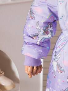 女童冬季羽绒服，加厚保暖内衬，彩色毛领连帽拉链外套，修身腰身，大口袋，儿童冬季羽绒服 - 淡紫色 - 查看 4