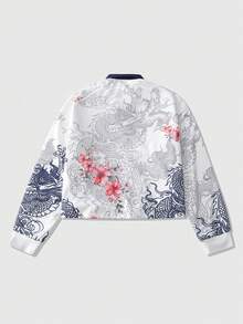 ROMWE MEN Prep 男士字母花卉印花宽松运动长袖 Polo 衫 - 白色 - 查看 2