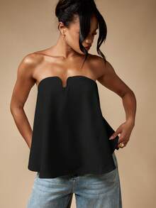 MISSGUIDED Strapless U Bend Notch Bustier Tank Top For Summer Nights Out Evening Casual Wear - Black - View 1