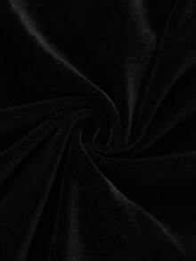 Lyxana Fashionable Personalized Party Corduroy & Contrast Lace Draped Neck Maxi Dress - Black - View 7