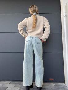 Jeta Ari 春节、情人节、节日及休闲优雅花卉刺绣女裤 - 水鴨藍 - 查看 2