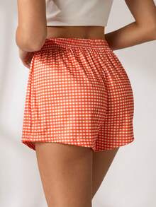 3件套女士格子印花睡裤短裤