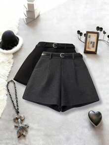 Franclia شورتات كاجوال ذات خصر عالي مع حزام لتنحيف الخصر للنساء، شورتات خصر عالي باللون الأسود، شورتات أنيقة، شورتات تنورة، أطقم شورتات قصيرة، شورتات خصر عالي باللون الأسود، شورتات صوفية