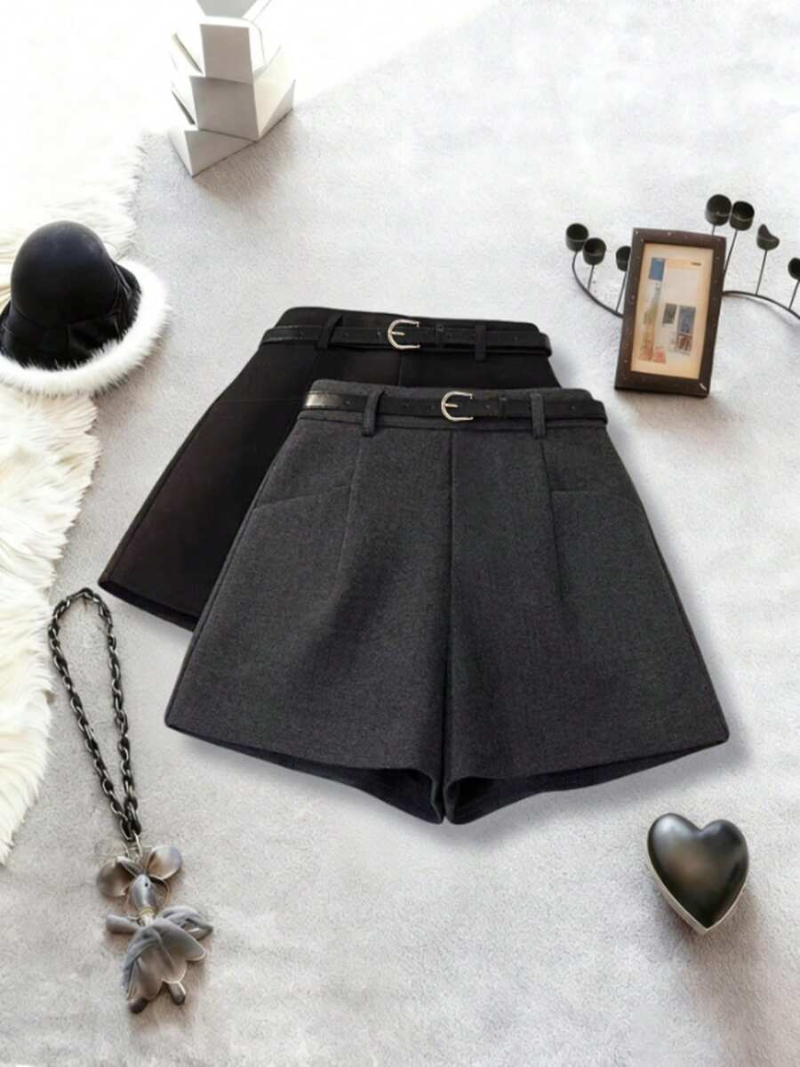 Franclia شورتات كاجوال ذات خصر عالي مع حزام لتنحيف الخصر للنساء، شورتات خصر عالي باللون الأسود، شورتات أنيقة، شورتات تنورة، أطقم شورتات قصيرة، شورتات خصر عالي باللون الأسود، شورتات صوفية