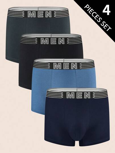 Manfinity Underwear&Sleepwear Basics 4pcs/Set Comfortable Casual Men's Boxer Briefs