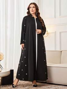 Al Najma Women's Loose Fit Long Sleeve Embroidered Patchwork Elegant Plus Size Arabic Abaya - Black - View 5