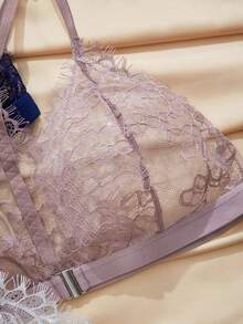 Charlaine 3件套 无钢圈蕾丝前扣优雅性感女士文胸套装（白色+蓝色+米色） - 彩色 - 查看 3