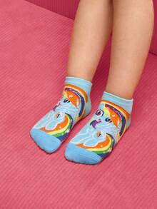 My Little Pony X SHEIN 3 Pairs Girls Cotton Soft & Breathable Moisture-Wicking Kids Short Socks Colorful Cute Cartoon Pattern Ankle Socks Reinforced Toe & Heel For Durability All Seasons All-Match School & Outdoor Summer Winter,Twilight Sparkle&Pinkie Pie&Rainbow Dash,Purple&Pink&Blue,Unicorn,Gift Ideas - Multicolor - View 9