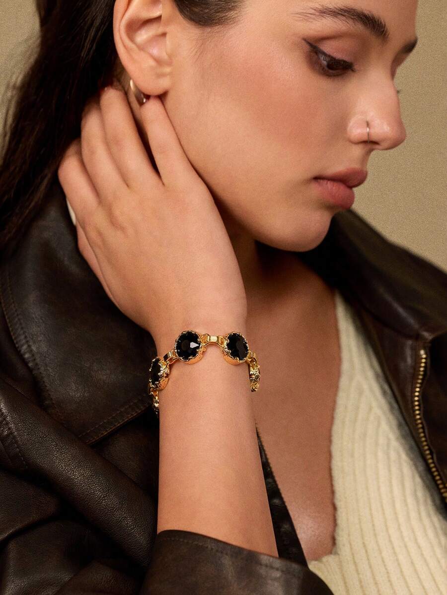 Glisma 玻璃珠手链，服饰，哥特风，复古，串珠，西部风珠宝，金属质感，宝石，秋冬款，送给妈妈/女士/女孩/母亲，高档，复古，十字架 - 彩色 - 查看 1