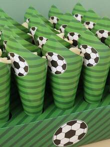 30 piezas de tarjetas con estilo de fútbol y 1 pieza de cinta adhesiva doble cara, cono de papel confeti DIY, cono de papel para galletas y caramelos, suministros de decoración para fiesta de cumpleaños con tema deportivo, bandeja no incluida - Multicolor - Ver 5
