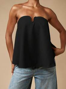 MISSGUIDED Strapless U Bend Notch Bustier Tank Top For Summer Nights Out Evening Casual Wear - Black - View 6