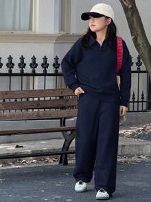 DAZY 少女毛衣套装 - 藏蓝色 - 查看 3