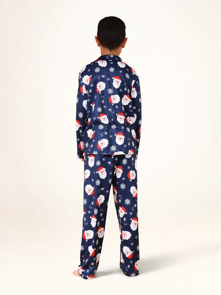 Santa Print Button Up Pajama Set