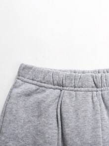 SHEIN 青少年撞色半拉链领罗纹下摆打底裤套装 - 灰色 - 查看 5